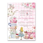 Πρόσκληση βάπτισης για κορίτσι με θέμα Alice Teapot & Candies