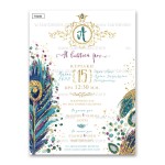 Προσκλητήριο βάπτισης για κορίτσι με θέμα Peacock