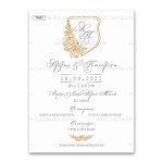 Προσκλητήριο γάμου με χρυσό λογότυπο και μονογράμματα